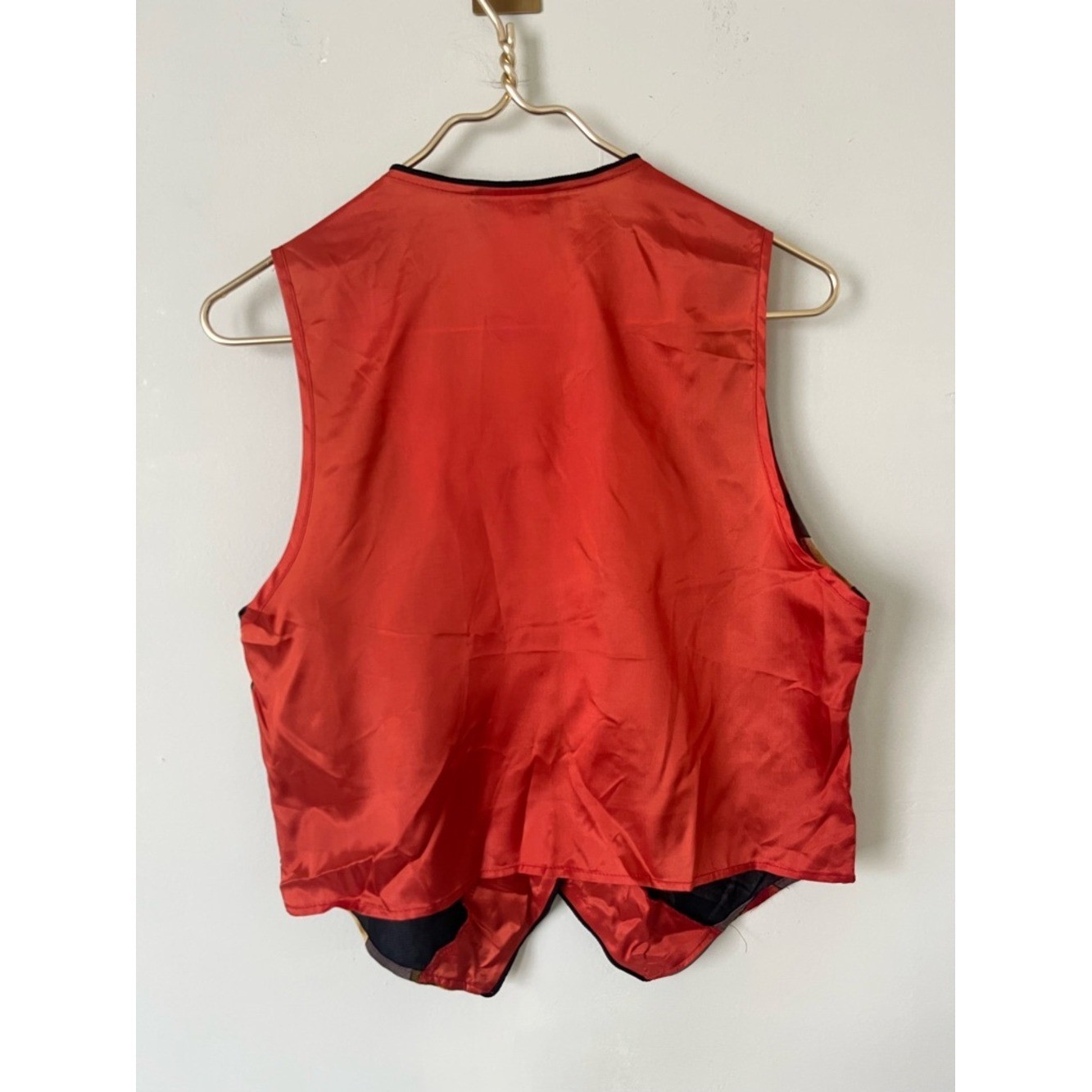 ANXIETY Vintage Abstract retro Pattern Vest with Orange Lining size M