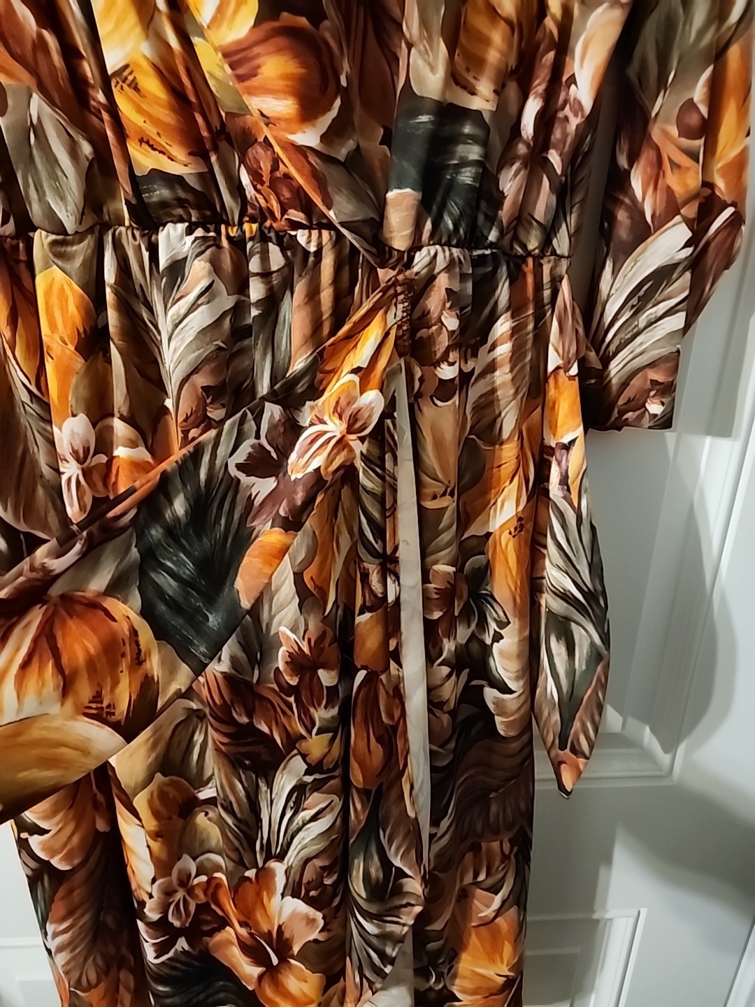 Vintage 1980s Dress Roamans Floral Tropical Wrap Beach Stretch Boho L XL 2x ?