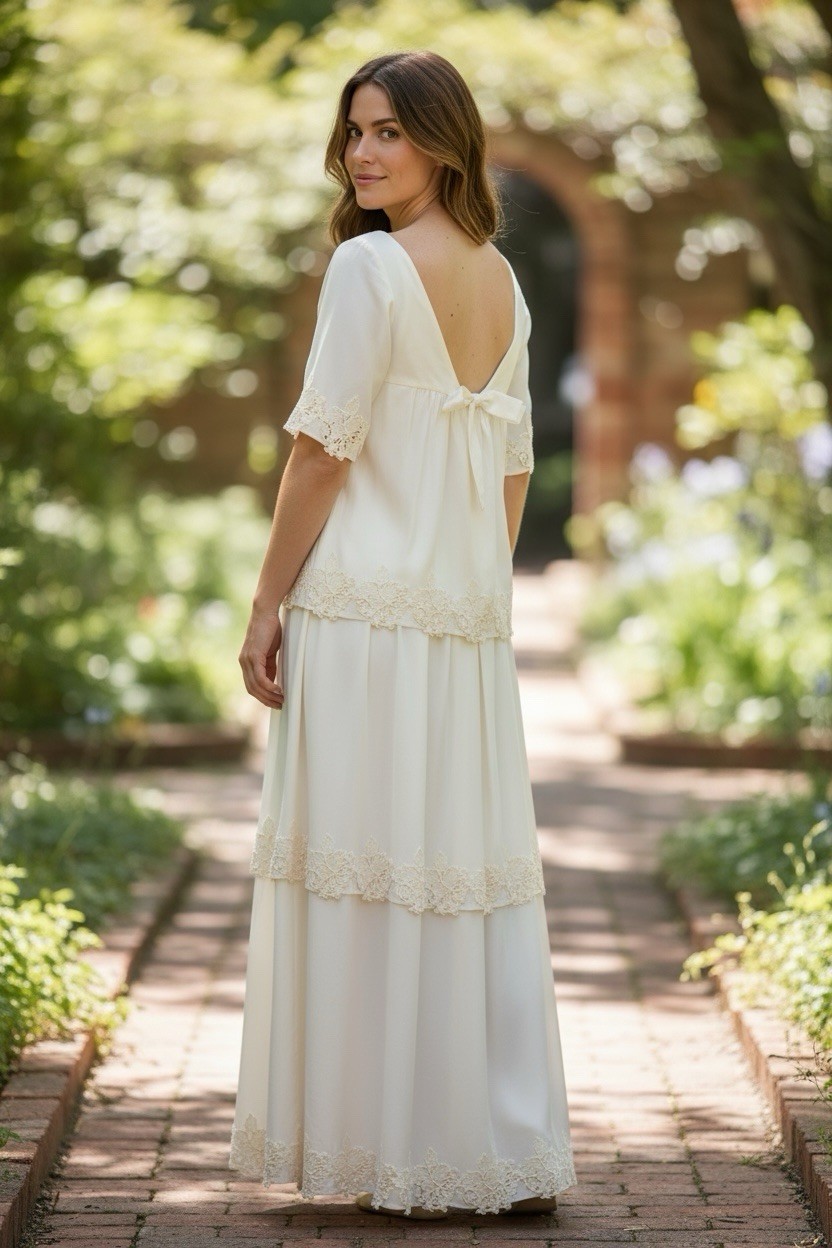 Vintage 1960’s EMMA DOMB Wedding Dress Candlelight Beige Linen Blend Size SMALL
