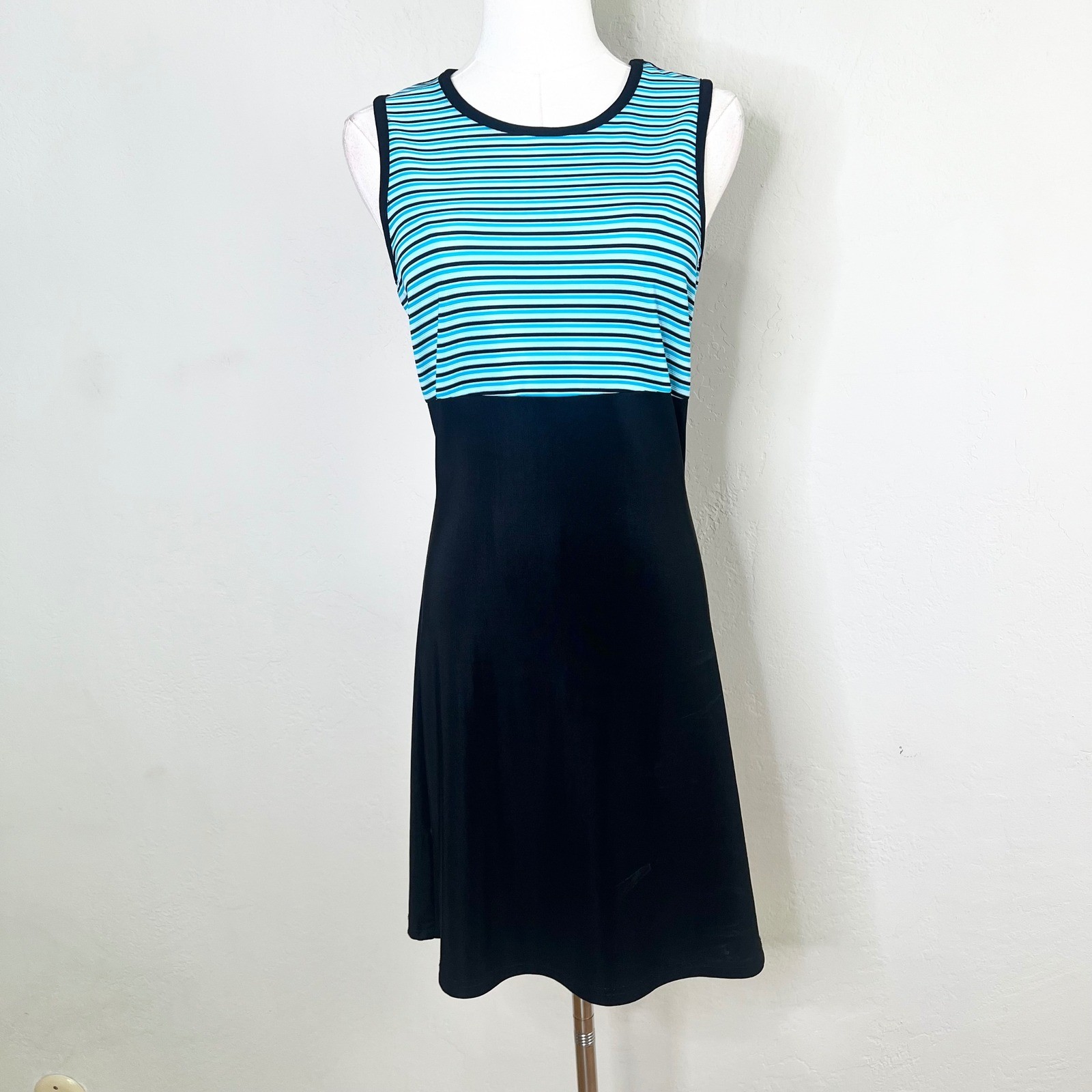 Byer Too California Vintage 90s Striped Sleeveless Dress Black Blue Small USA