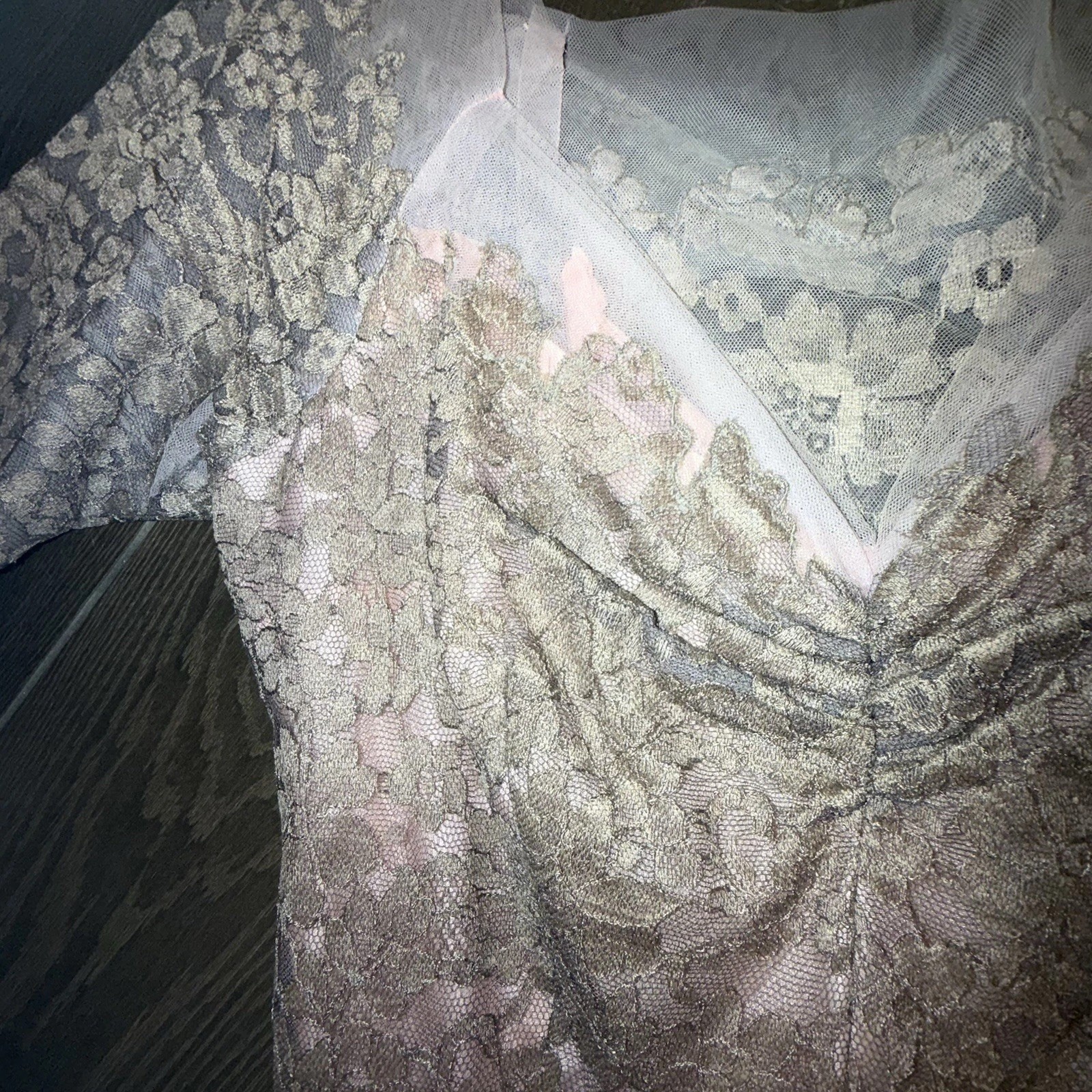 Vtg 1950s Emma Domb Pink Lace Party Dress Tea Fit & Flare Illusion Size XS *read