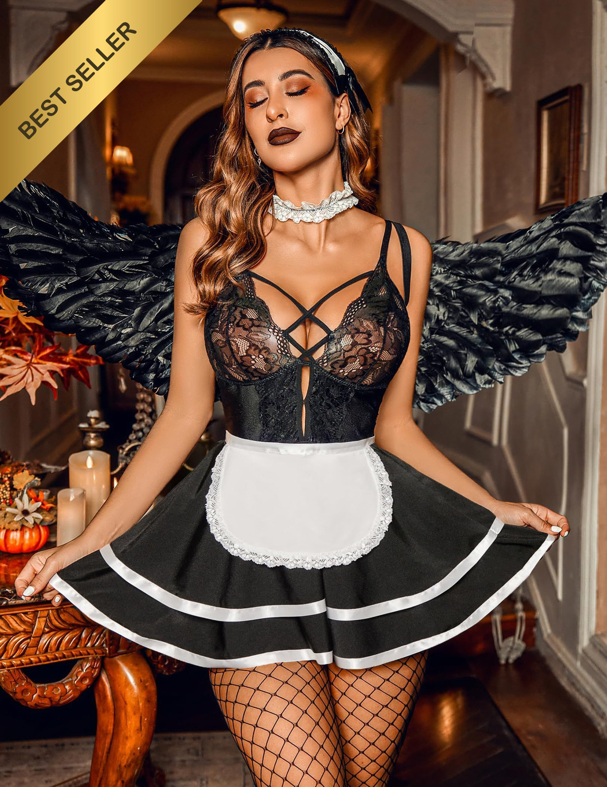 Avidlove Sexy Maid Lingerie for Women Halloween Costume French Large, Black