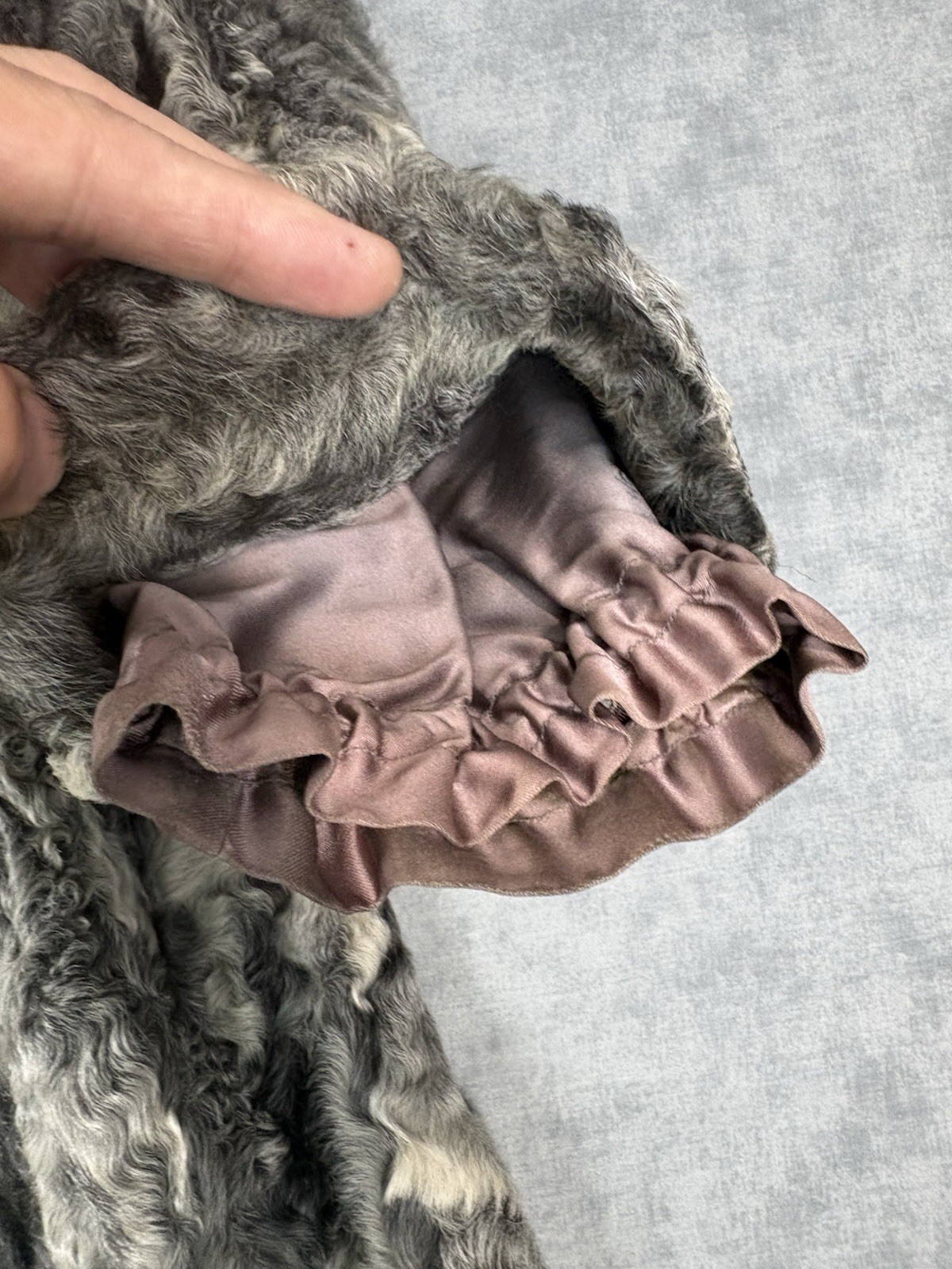 Vintage Persian Lamb Karakul Fur Coat Mink Collar Gray German Furrier M/L