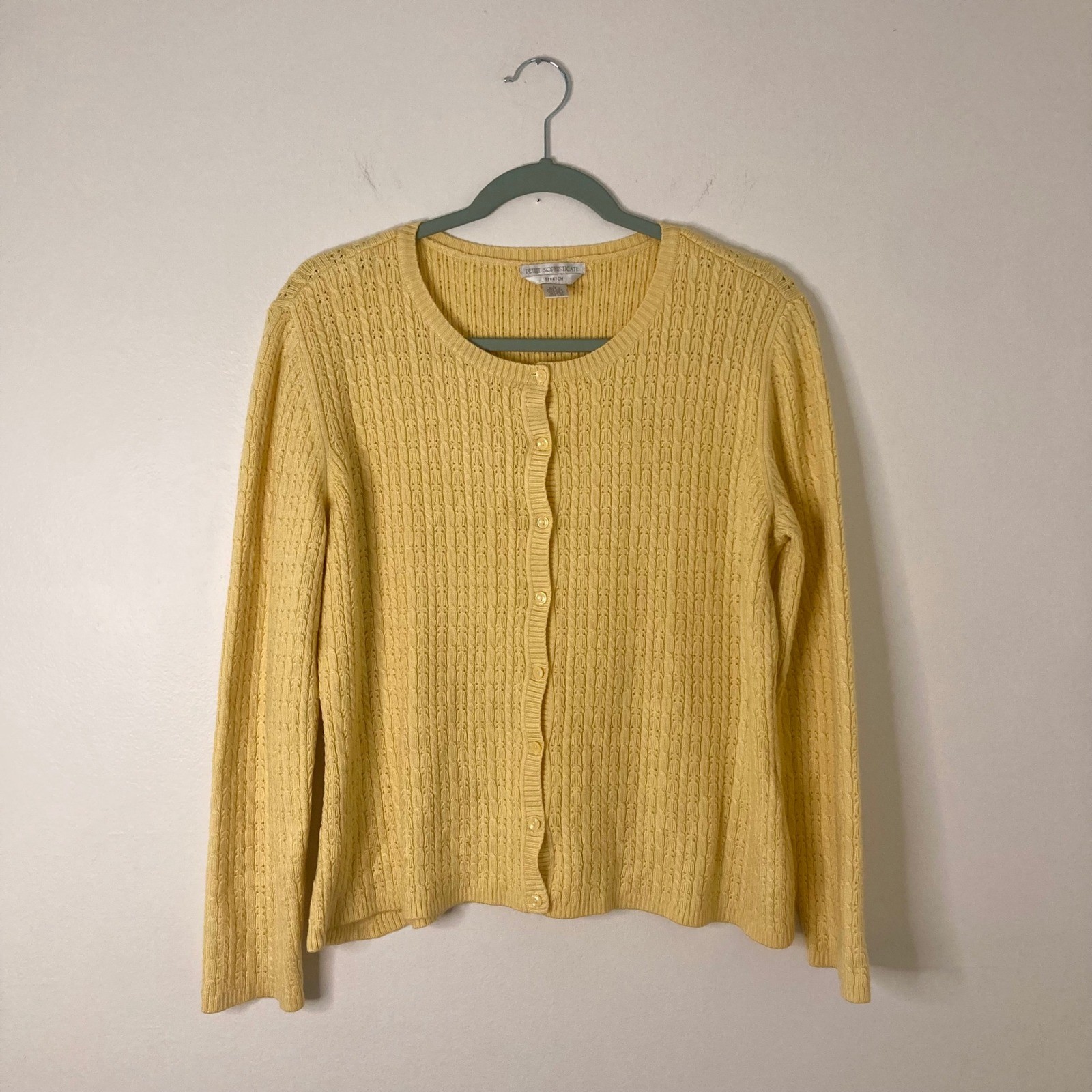 Vintage Petite Sophisticate Yellow Cable Knit Cardigan Sweater Coastal Large