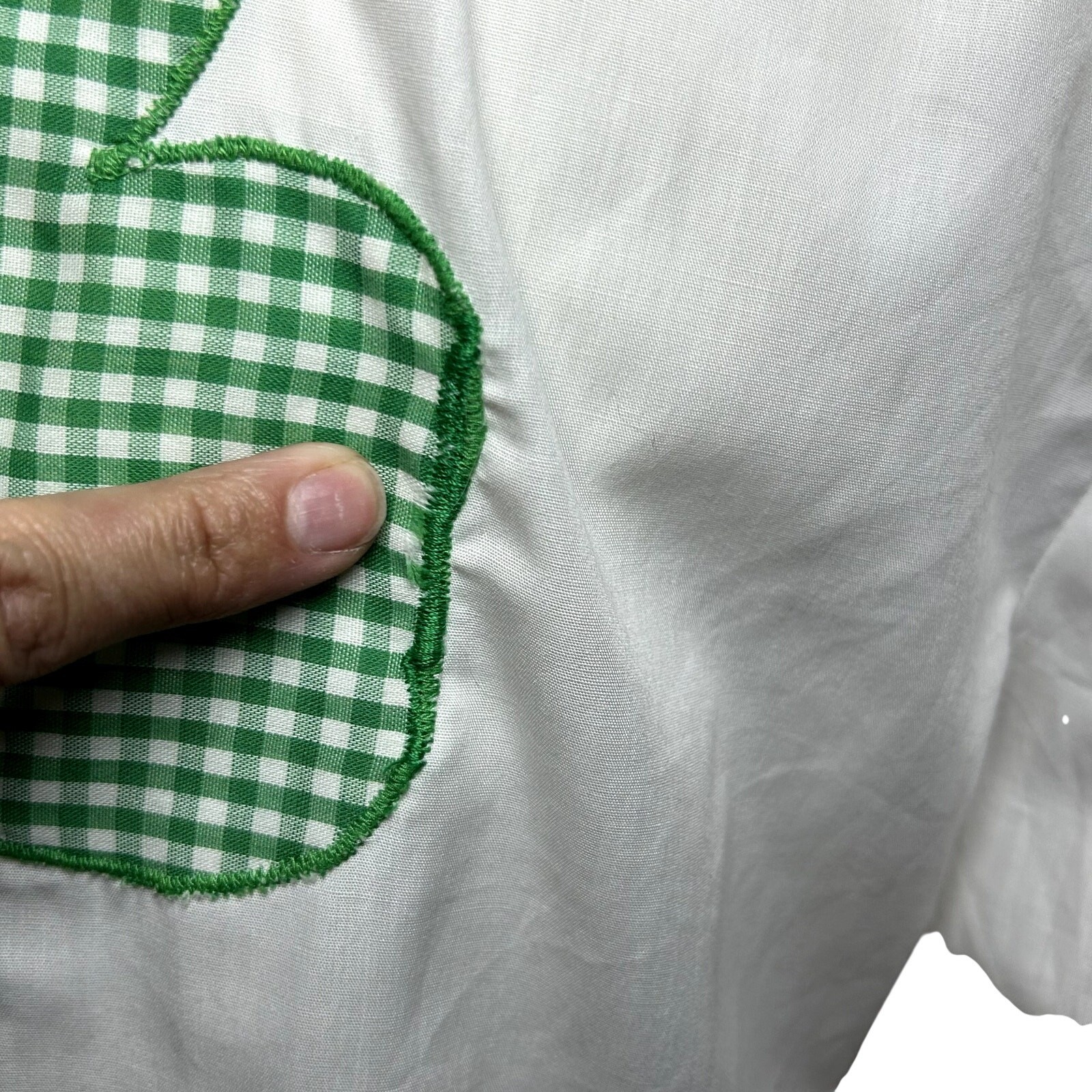 VTG 70s White Shamrock M Embroidery Gingham St. Patrick’s Day Top Twee Retro