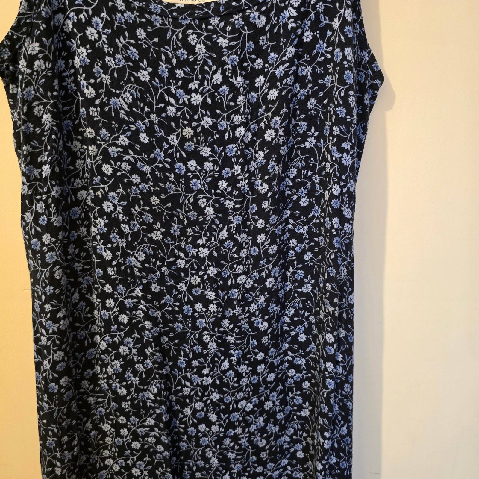Faded Glory Vintage 90s Floral Rayon Sleeveless Midi Dress Blue Medium FG2182A