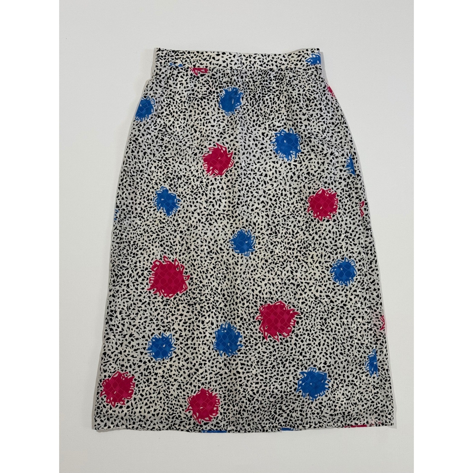 Rare Vintage St Michael Abstract Print Midi Skirt Pink Blue Black White UK10 US4