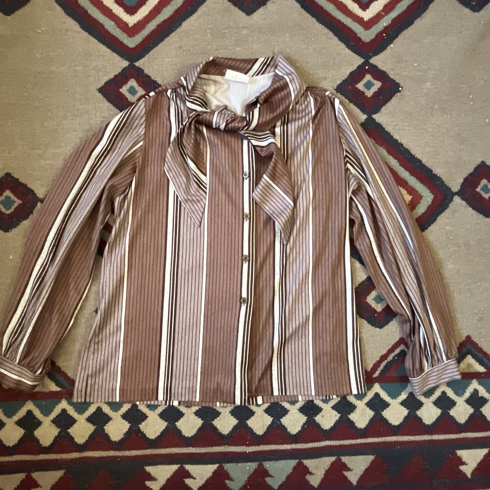 Vintage 70s Tie Collar Blouse Women’s Size XL Button Up Shirt
