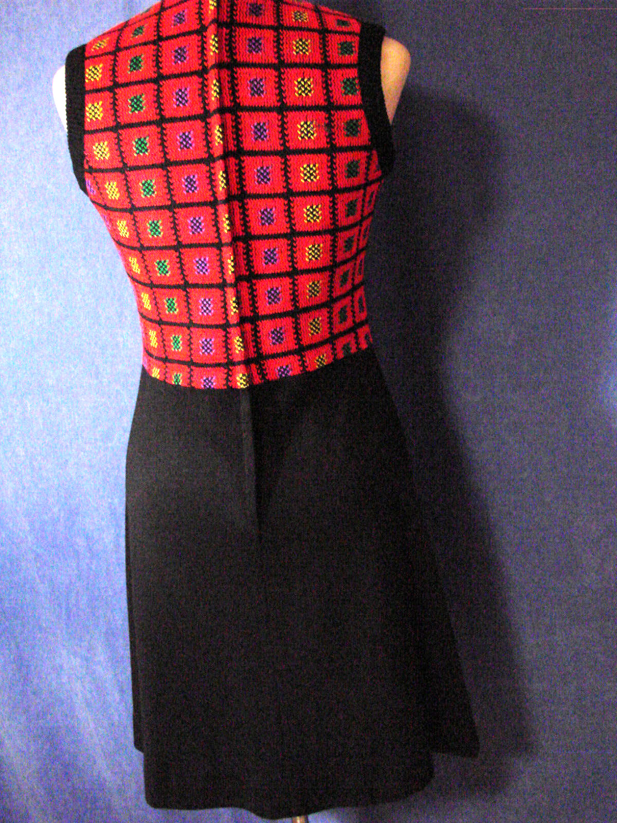 VTG 70s 2 pc Dress Jacket Set Suit RED CHECK VGC XS S Sweater Knit Poly Alfreda