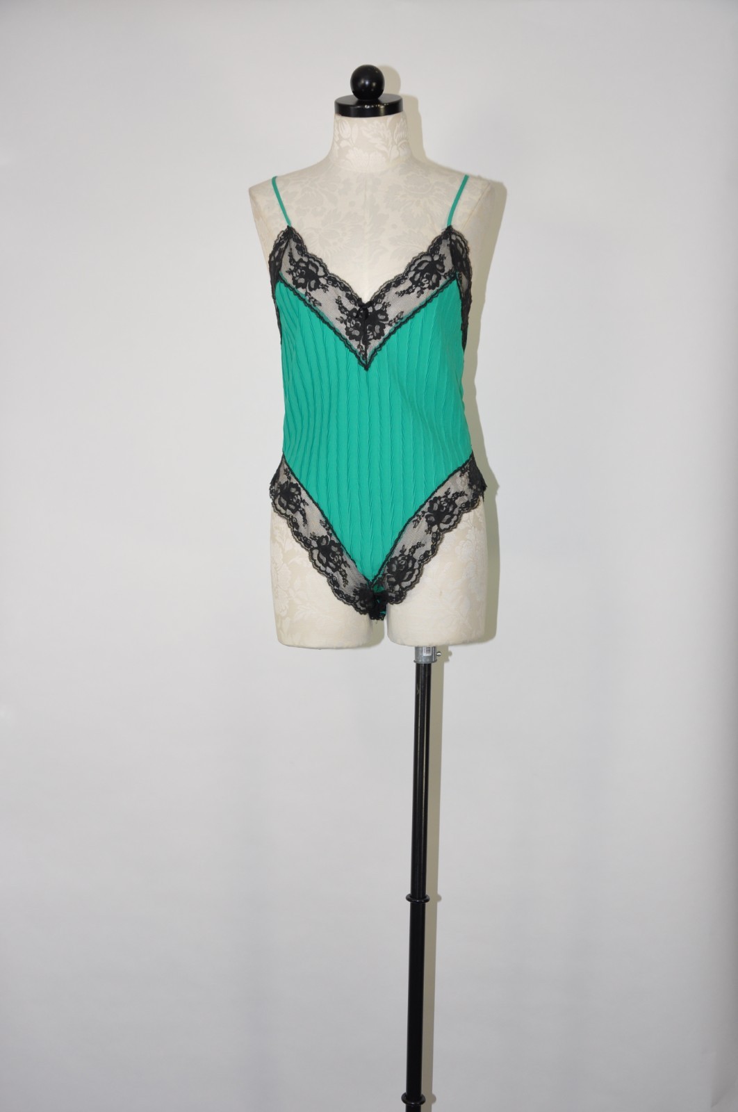 80s Emerald Green Lace Backless One Piece Teddy Lingerie Bodysuit Women S M