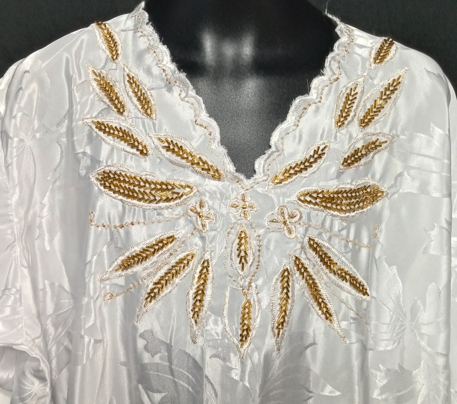 Y2K white satin women’s gold Beaded Sequined long evening soiree dress