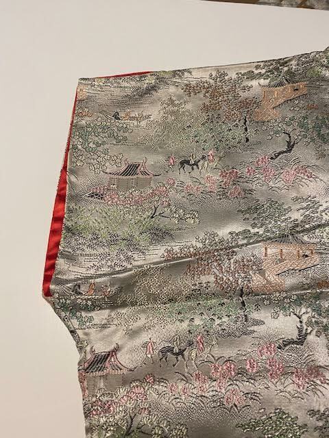 Vintage Asian Silk Women’s Blouse Top Silver Country Scene