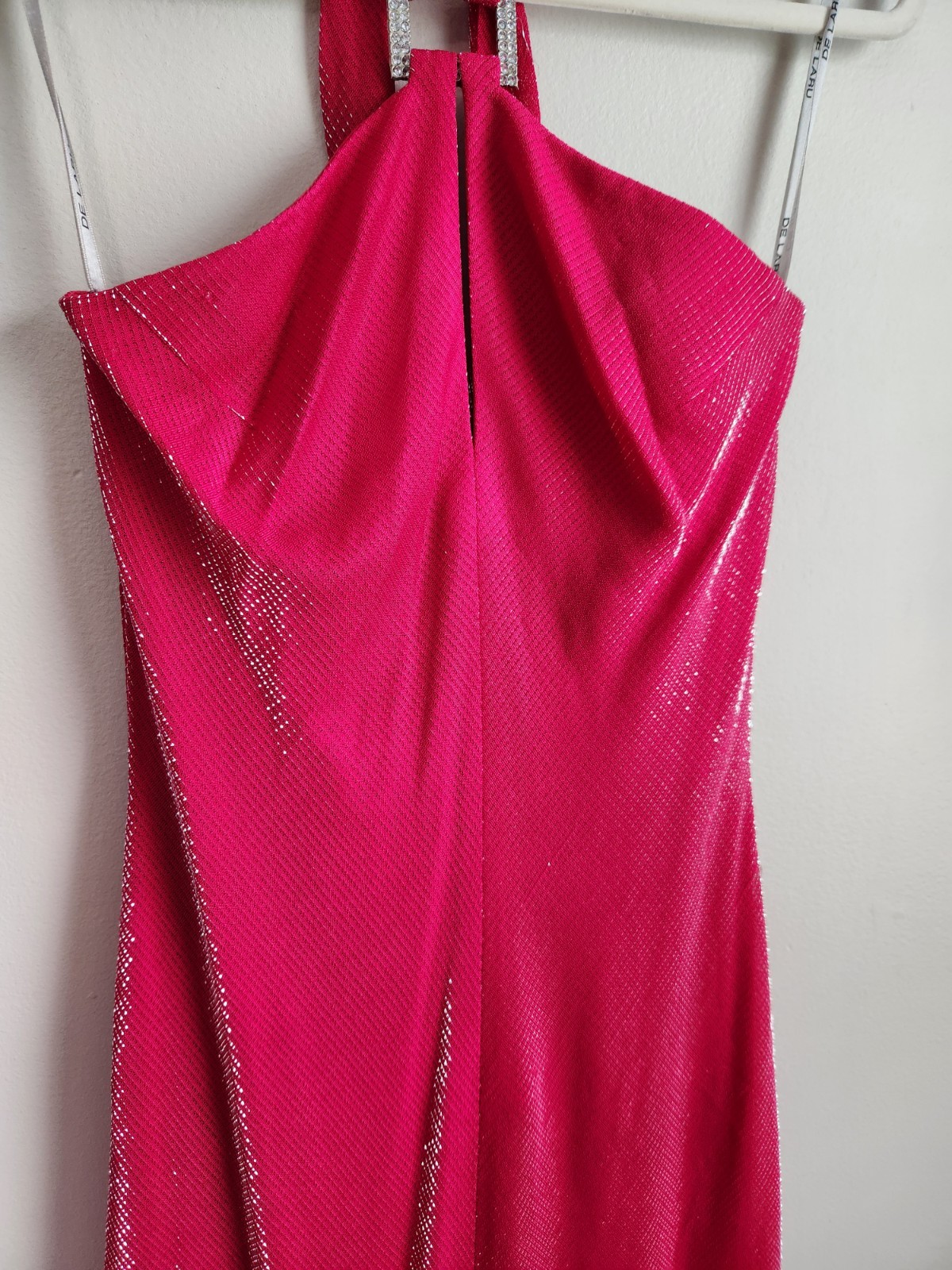 Vintage 90s Y2k Dress De Laru Prom Gown Halter Hot Pink Metallic 7 8