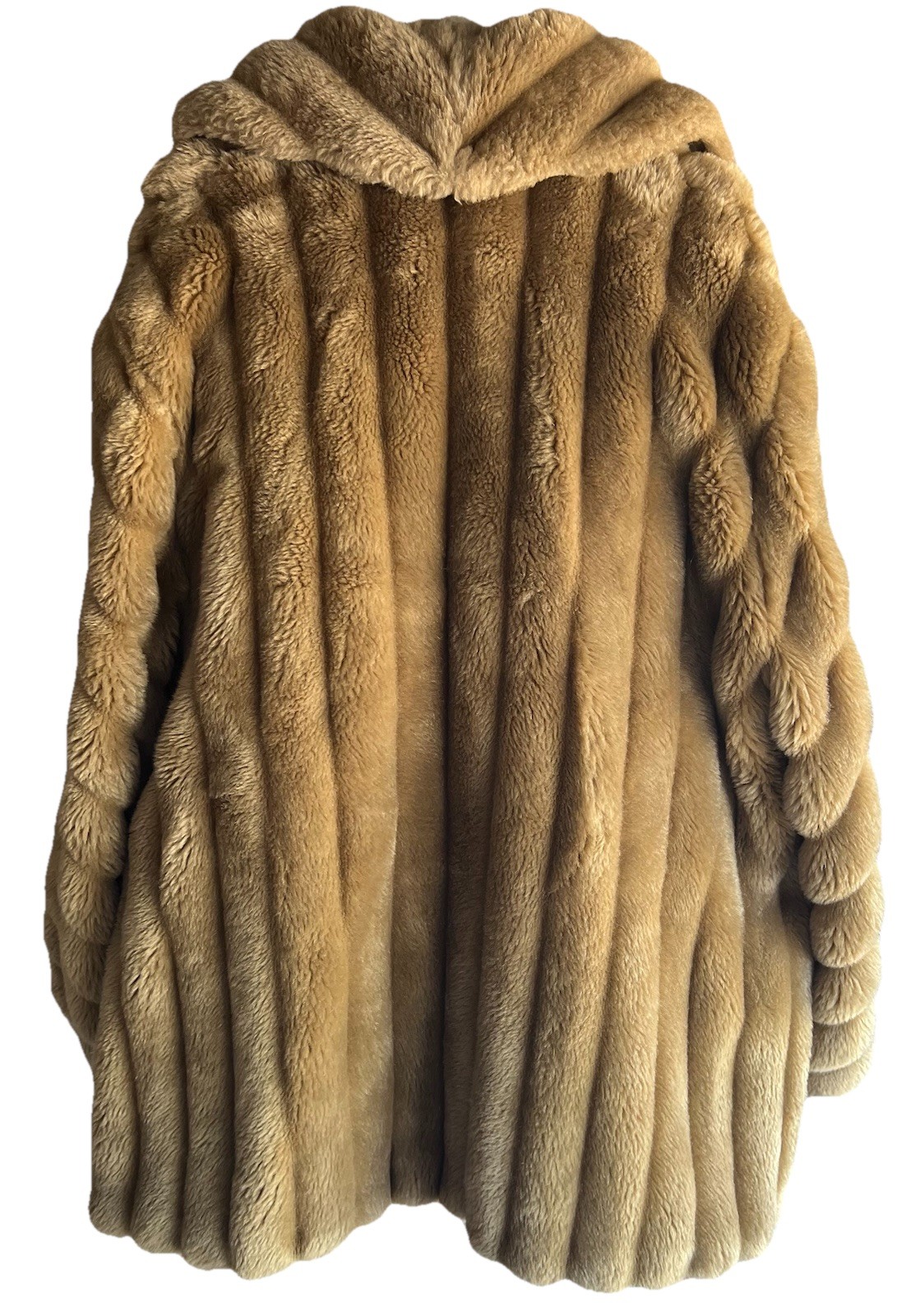 Vintage Monterey Fashions Faux Fur Coat, Sz 20 1/2, Beige Shawl Collar USA