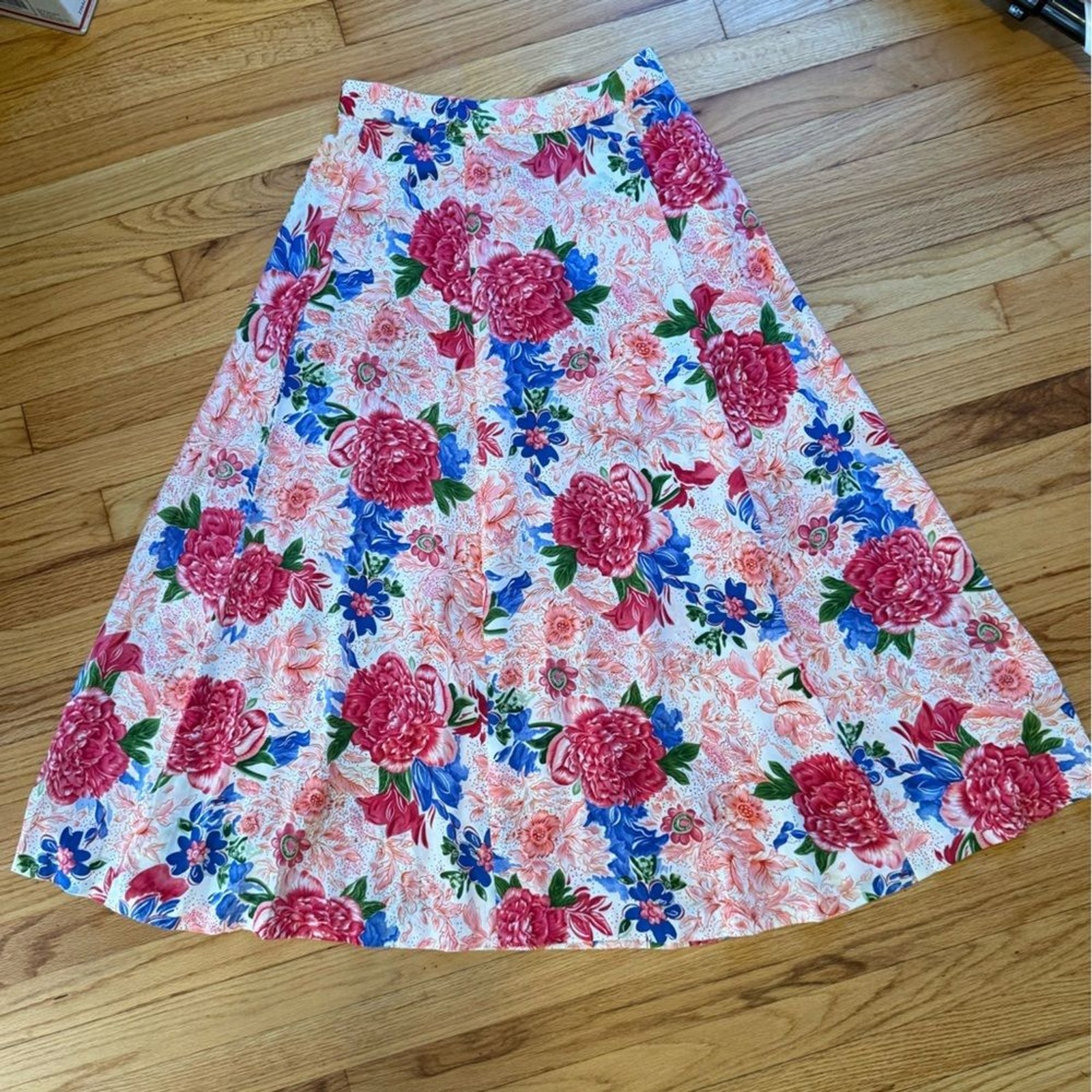 Brooks Brothers Vintage Silk Maxi Skirt. Pink and Blue Floral. A-line. Side zip
