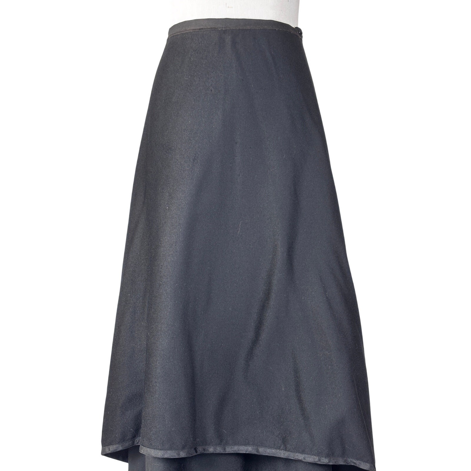 Antique Edwardian Black Wool Mourning Walking Skirt Jet Beads Tassels Tiered