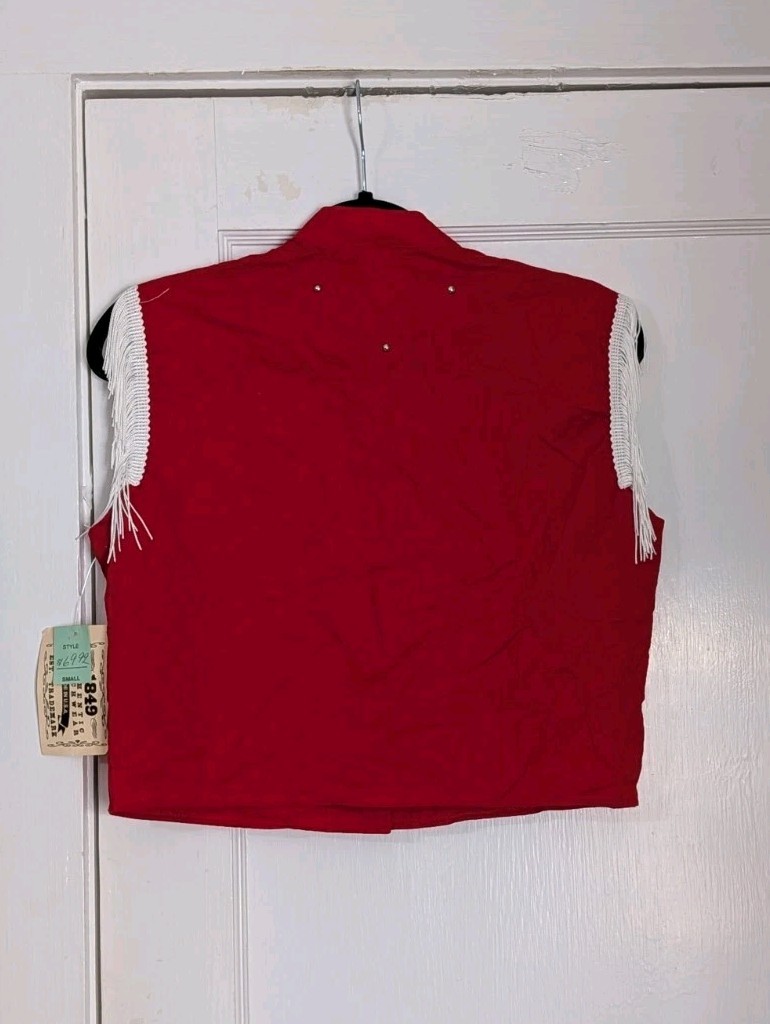 Vintage 1849 Authentic Ranchwear Red Fringe Western Vest Top Floral Embroidered