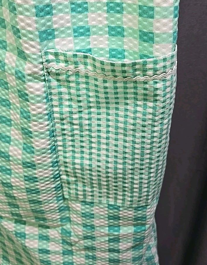 Sexy Retro Housecoat Housedress 1/2 Zip With Pockets Green Gingham 2X