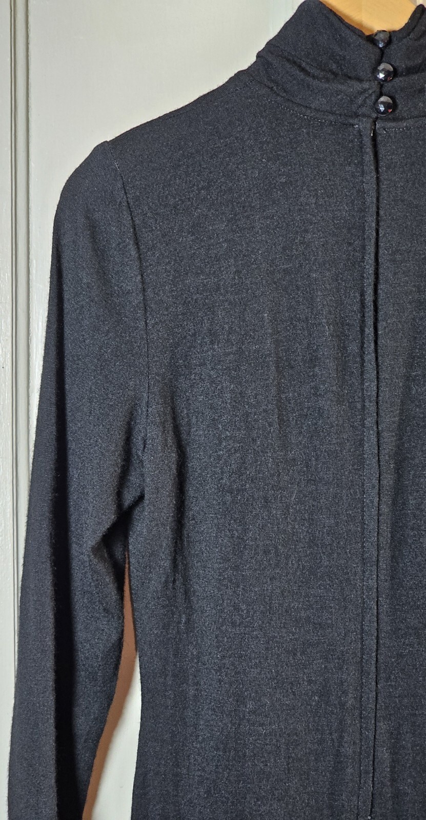 Vtg 80’s The Kollection Petites Dress Women Sz 12P Black Wool L/S Tiered Ruffles