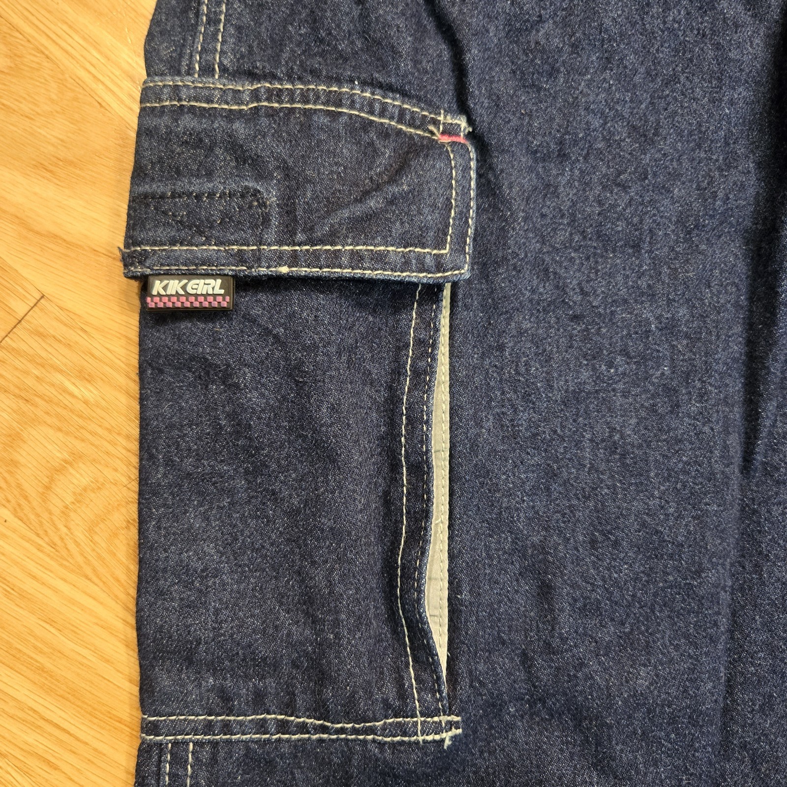 KIK GIRL Jeans Size 1 90s Y2K Rave Skater Grunge Cargo Wide Leg Vintage Denim