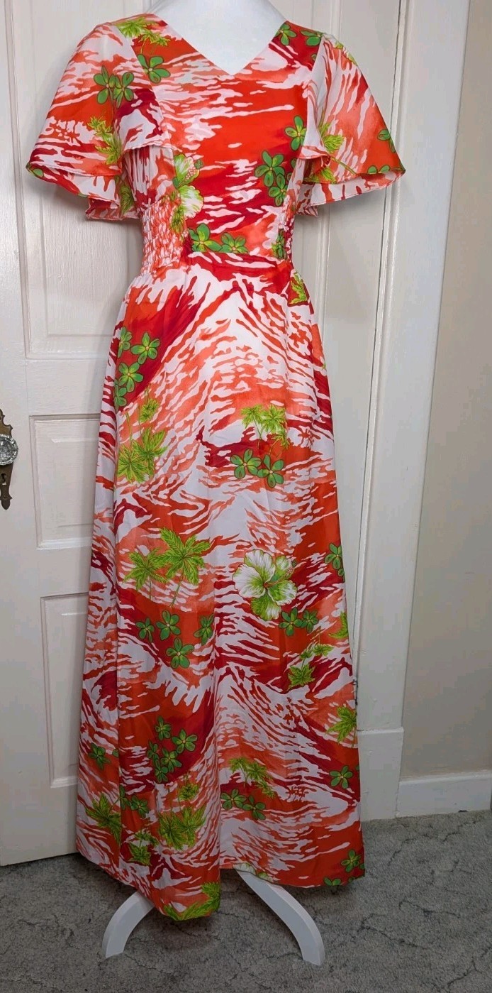 Vintage Ja-Na Of Hawaii Muumuu Maxi Dress Women’s 7/8 Resort Flutter(910)