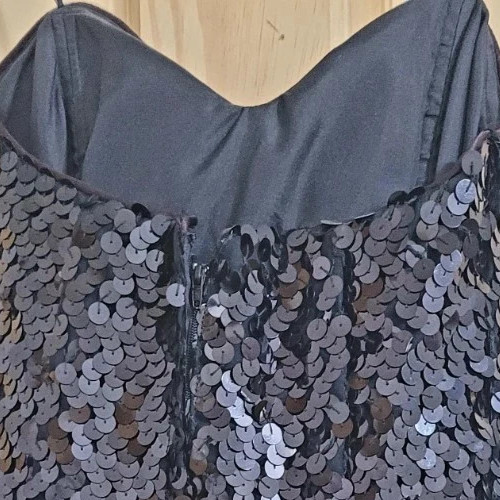 VTG 80s John Charles Strapless Sequin Feather Flapper Dress US 6 Gatsby