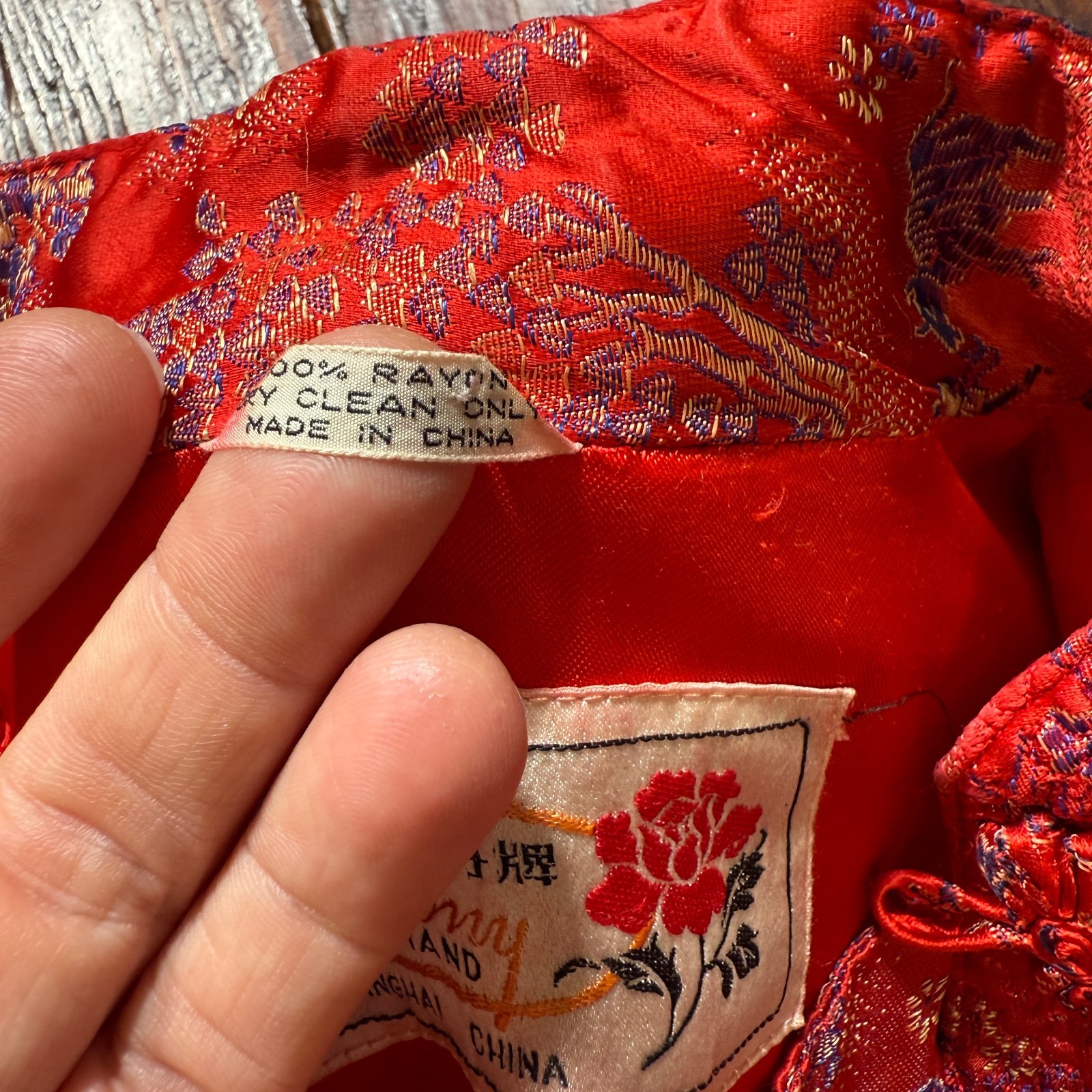 VTG Peony Brand Dress Womens Red Floral 40s Rayon Asian Gown Robe Shanghai China