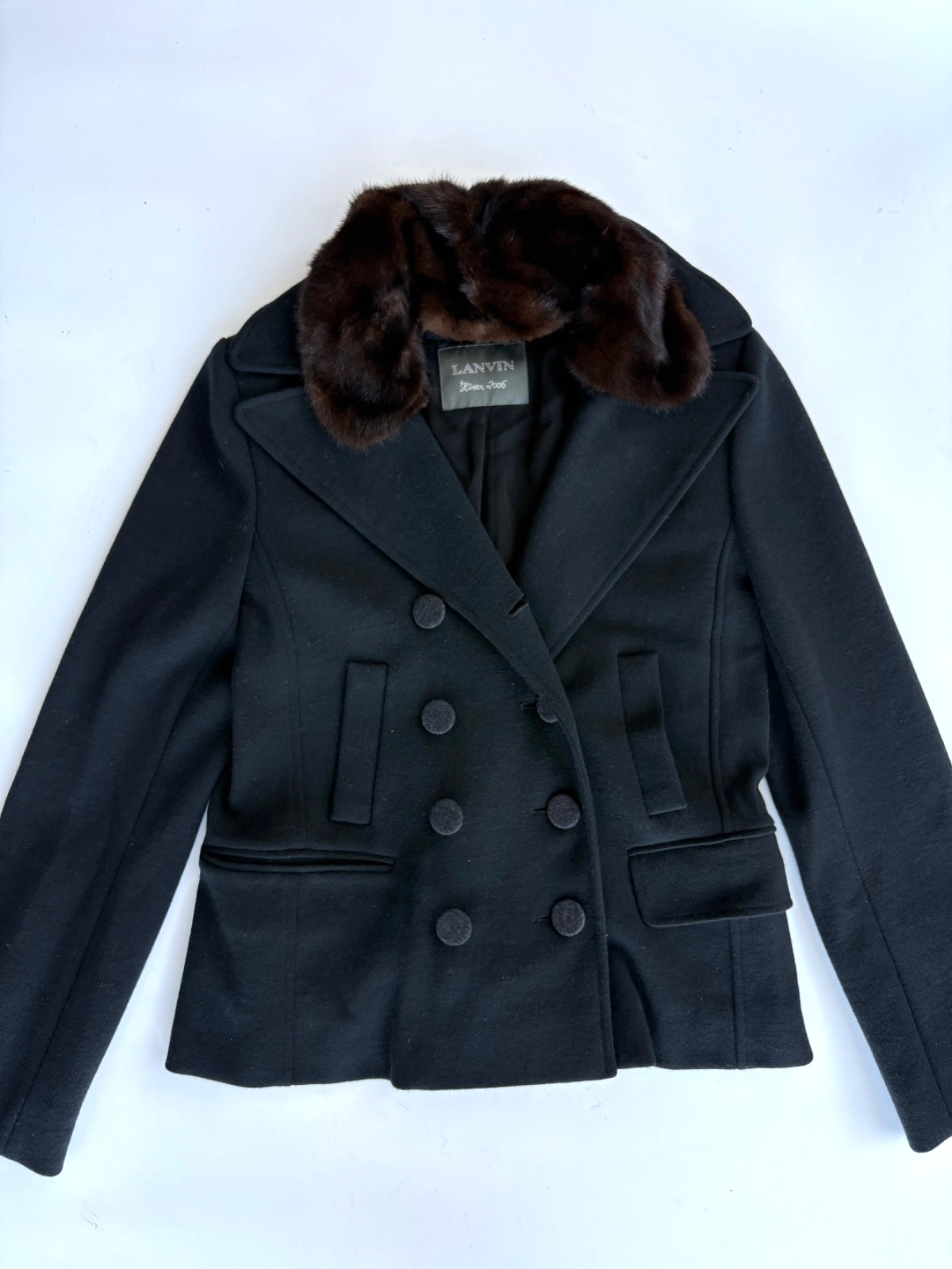 Lanvin Alber Elbaz Hiver 2006 Wool Jacket Detachable Fur Collar FR38 Vintage