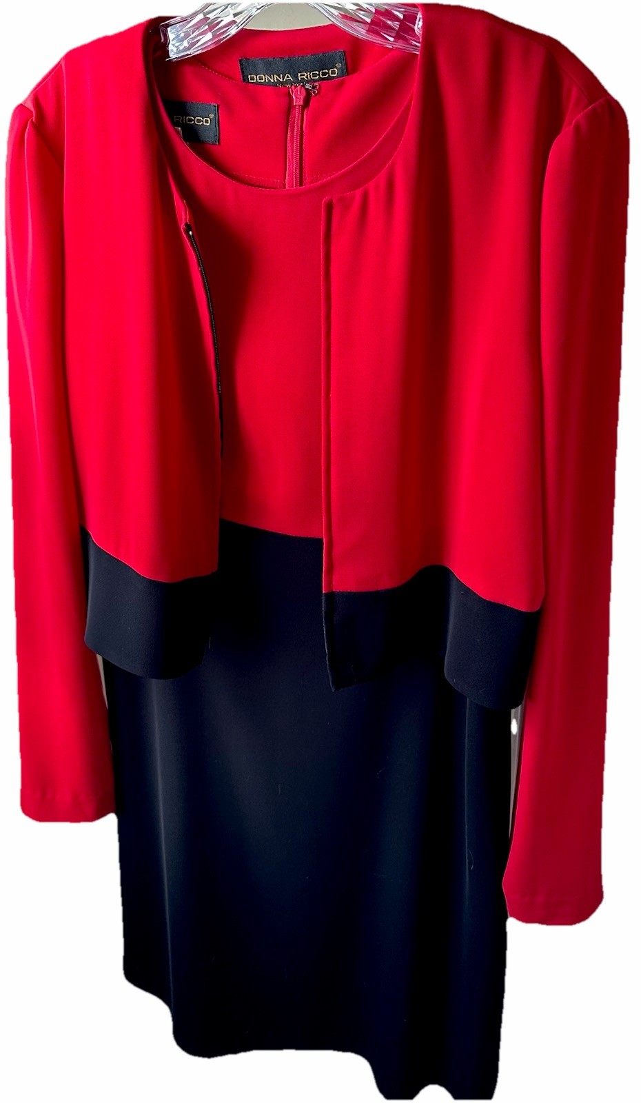 Vintage 90s Y2K Bold Color Block Red And Black Donna Ricco Dress With Jacket S6