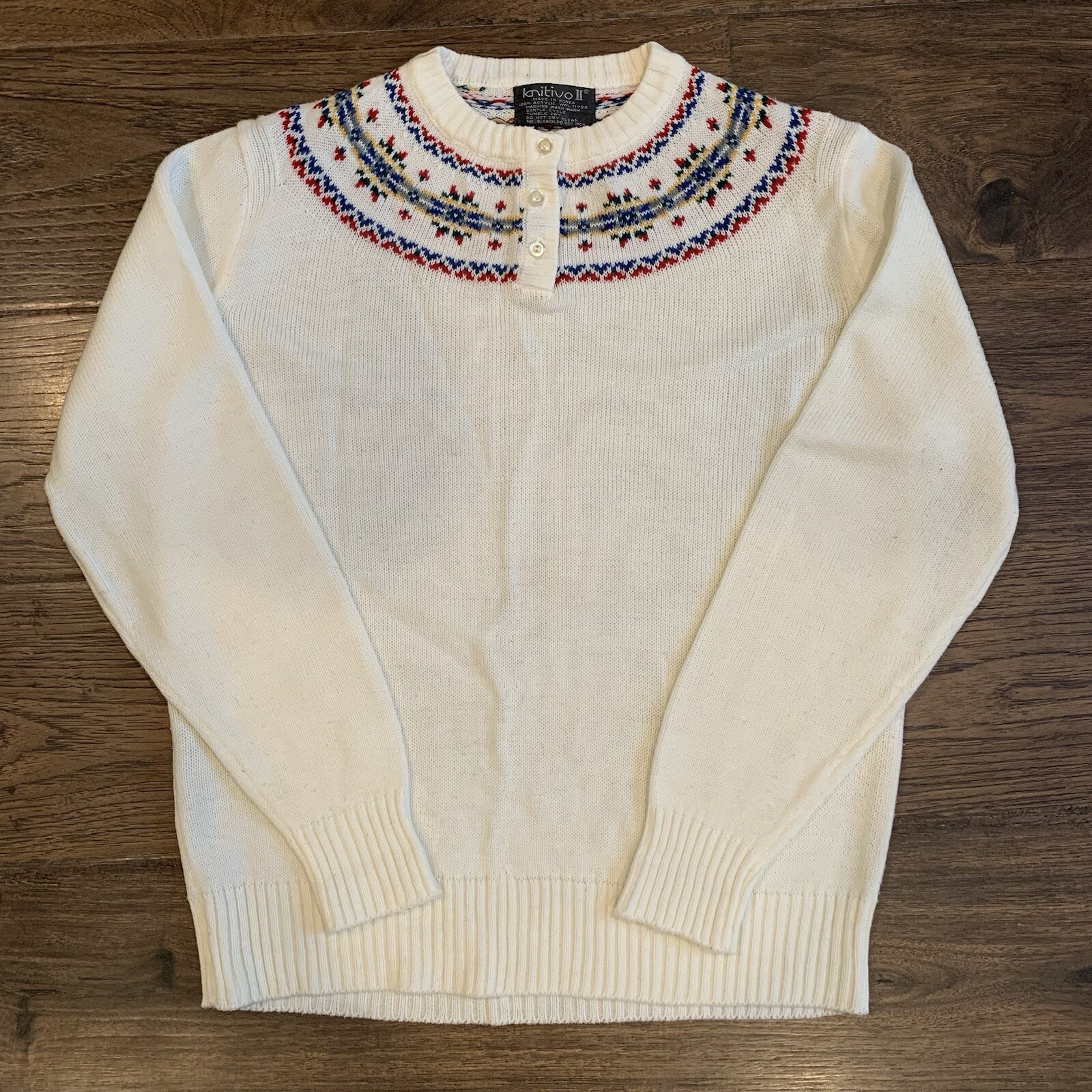 Vintage Women’s Sweater Size 42 Knitivo II Ivory White Pullover Fair Isle