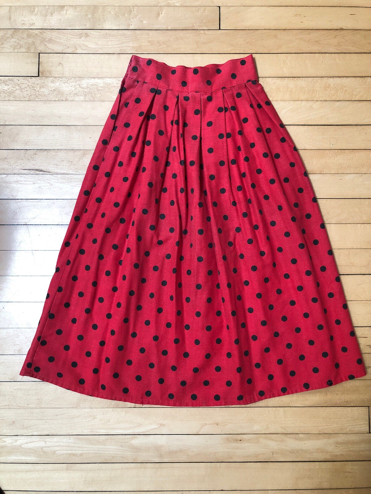 Vintage You Babes By Fritzi Red Black Polka Dot Skirt Midi Juniors Size 3 XS