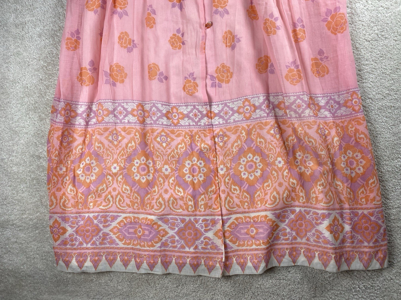 VTG Gilligan O’Malley Nightgown Robe M High Neck Long Sleeves Pink Floral Cotton