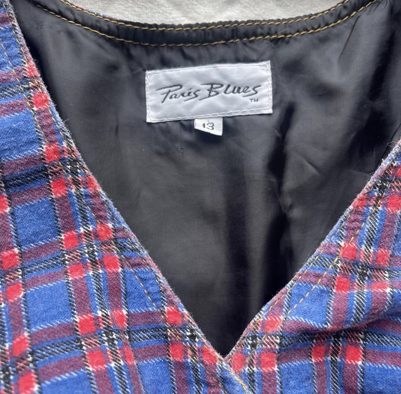 Vintage Paris Blues y2k denim plaid dress size 13 fits Large 1990s Made in USA