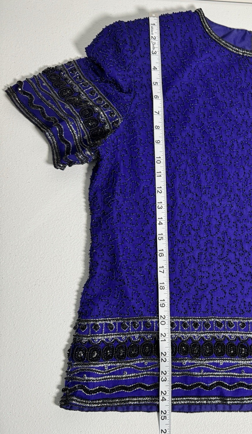 Vintage Camille Marie Purple All over Beaded Top Size XL