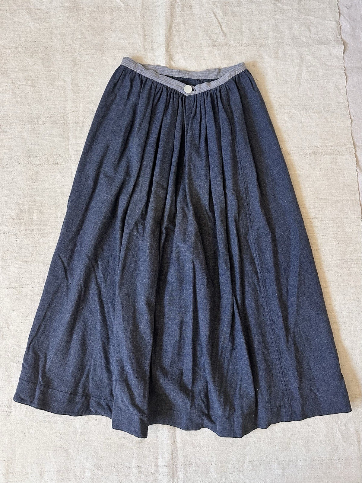 Antique Early 1900s Victorian Blue Wool Long Skirt Repairs Mended 26” Waist