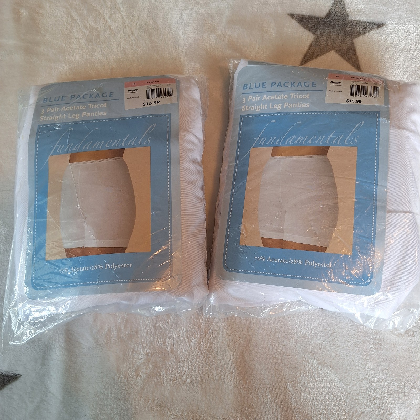 2 Vintage Blue Package Sears Size 10 Acetate Tricot Straight Leg Panties 3 Pack
