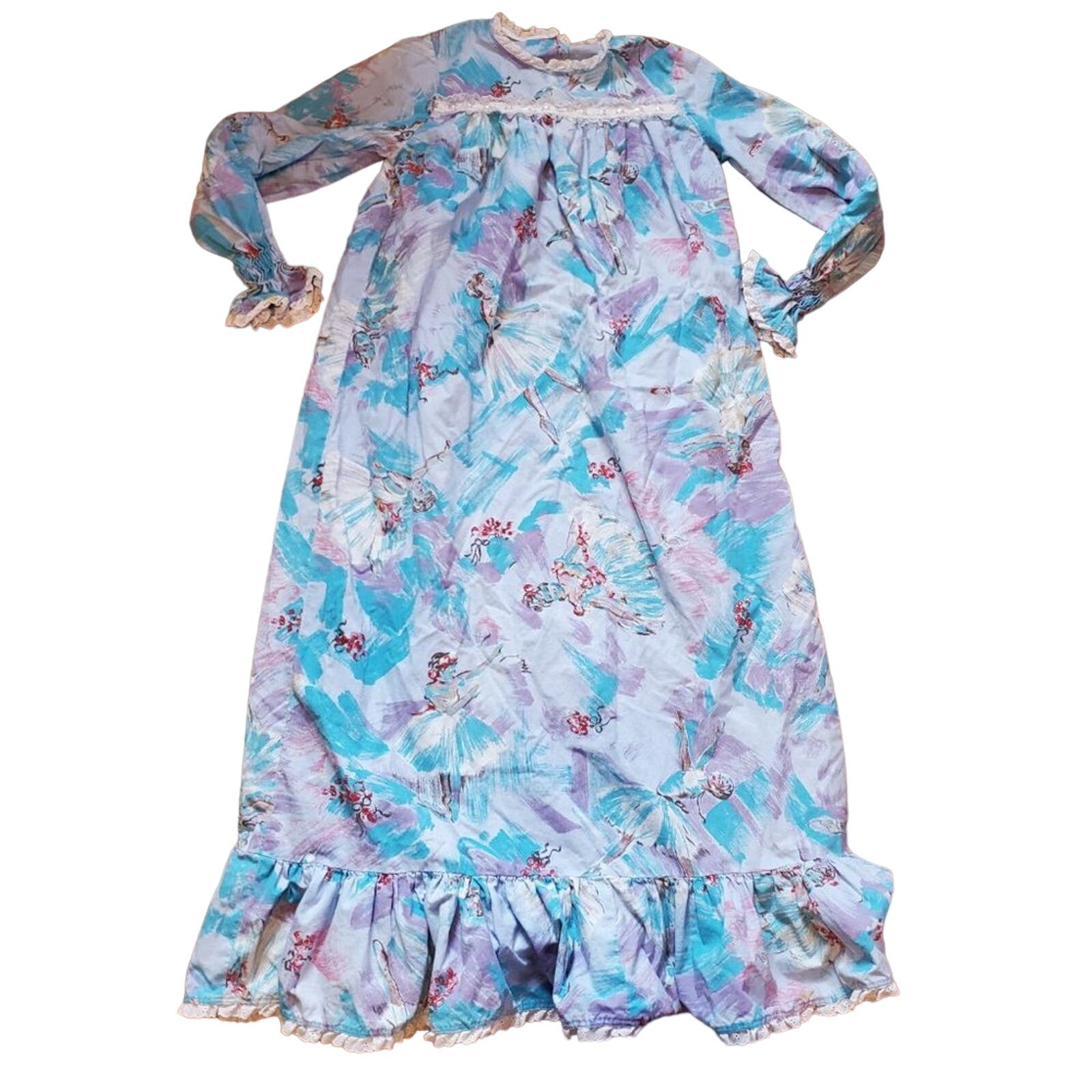 Vintage Ballerina Long Sleeve Ruffle Maxi Dress Gown Mock Neck Coquette Ballet