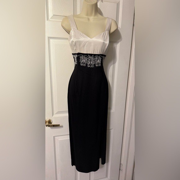 Gunne Sax Jessica McClintock Vintage Black & White Maxi Dress Sz 9/10