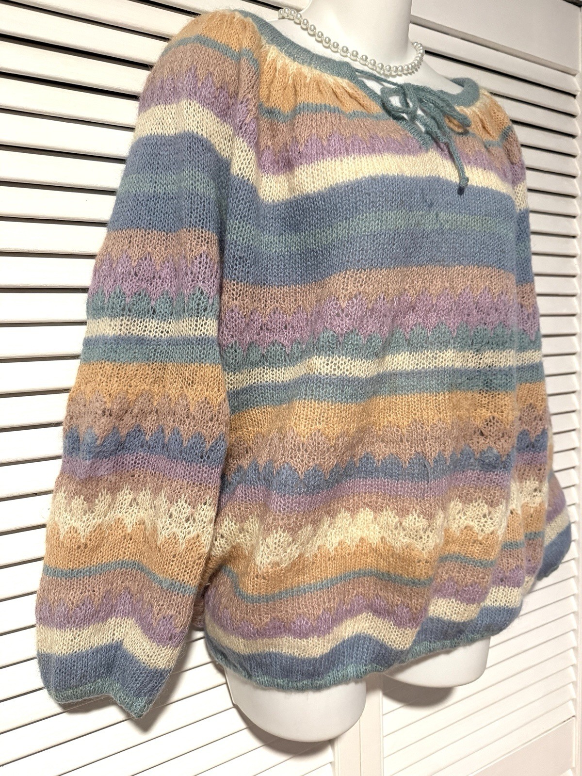 VTG 70S Boho Reneé Tener Neiman Marcus Pastel Mohair Wool Sweater Sz Lg USA