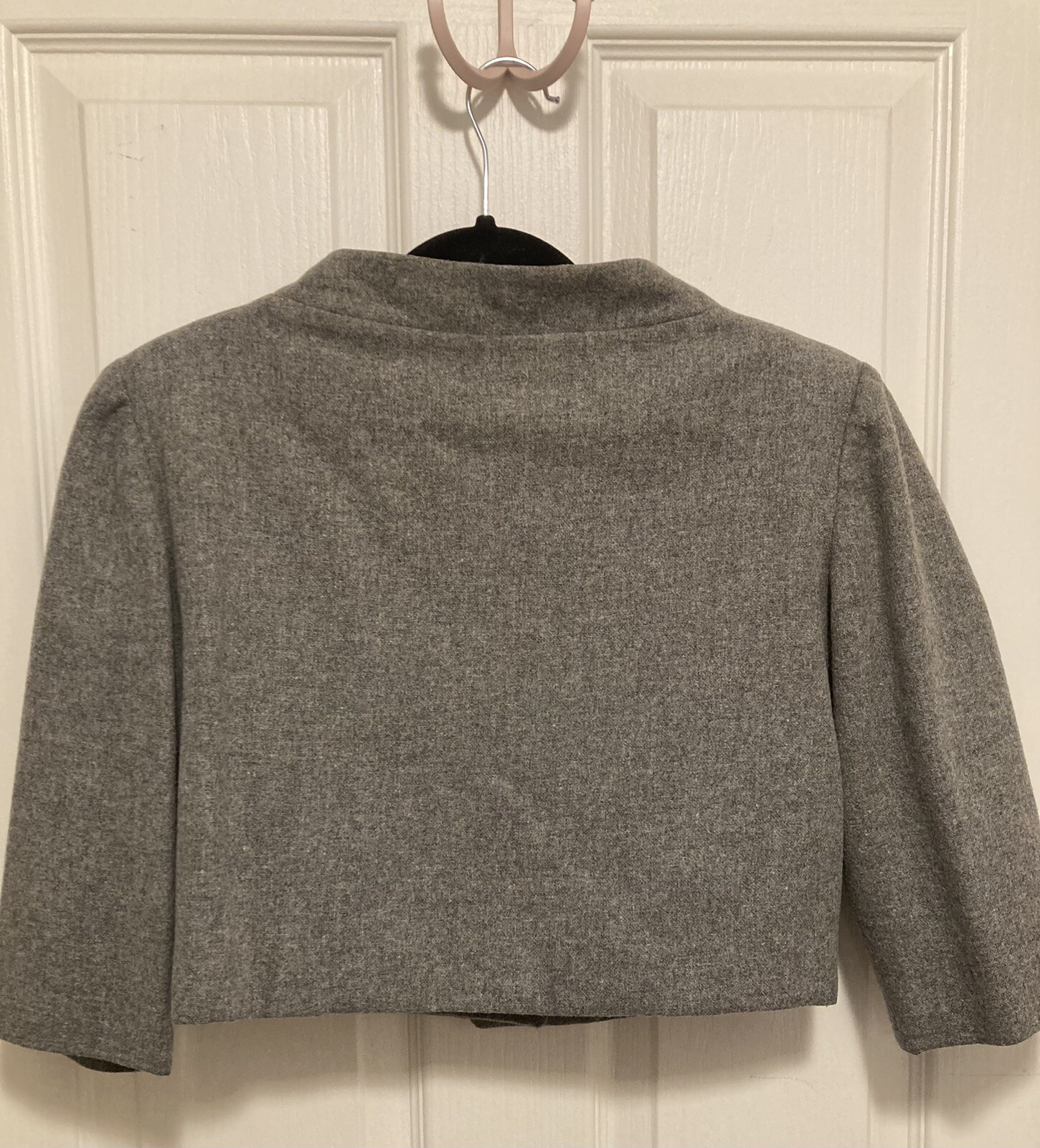 Vtg 50-60’s Gray Wool 2 Pc Dress 1/2 Sleeve Crop Jacket HandMade By Elizabeth Sm
