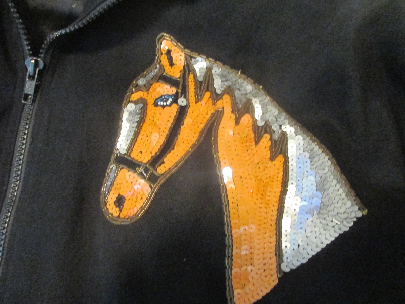 VTG MODI DENIM SEQUIN WESTERN HORSE HORSESHOES EQUESTRIAN WOMENS JACKET SML 6-8