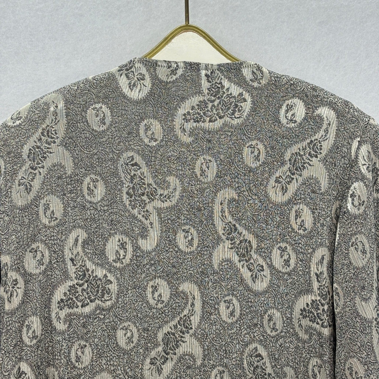 Vintage 90s Carole Little Pant Set Womens 8 Grey Jacquard Floral Two Piece Boho