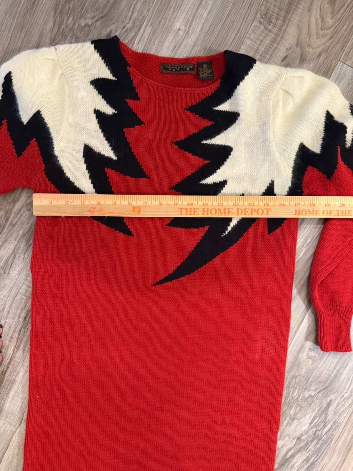 VTG Yarnworks Petite S Red White Lightning Bolt Sweater Dress Lambswool read y2k