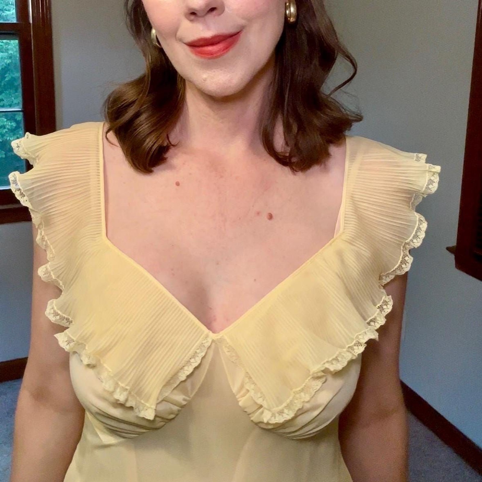 Vintage 70s Vanity Fair Romantic Ethereal Sheer Yellow Slip Dress Size Small