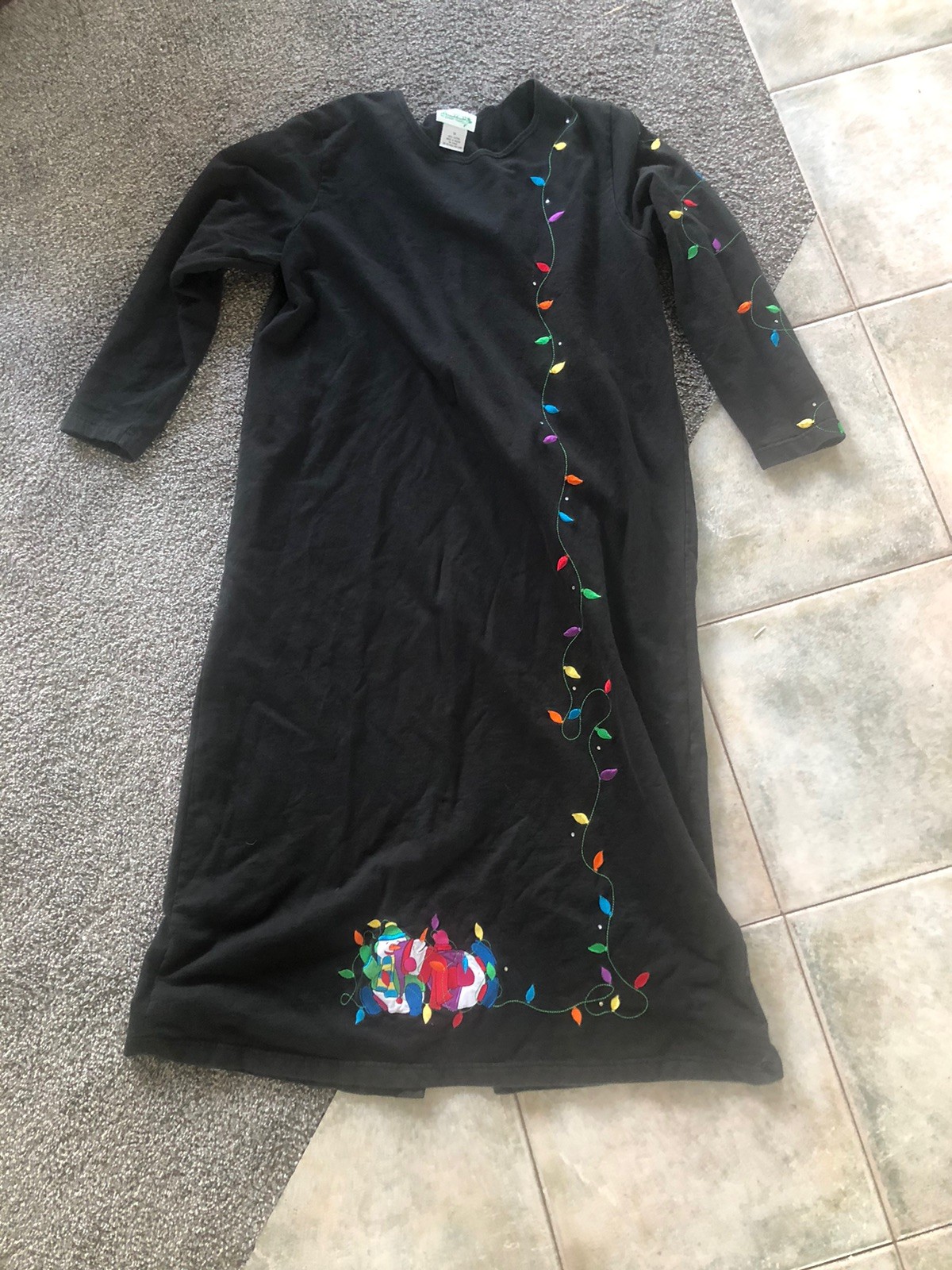 Vtg Quacker Factory Women’s Black Holiday Christmas Dress Light Bulbs Size 1X