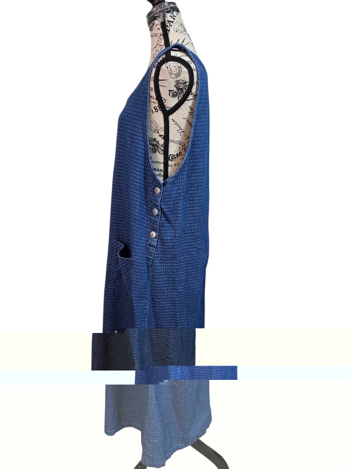 Vintage 90s Original TY Wear Cotton Pinafore Dress Blue Woven Jumper Maxi 12