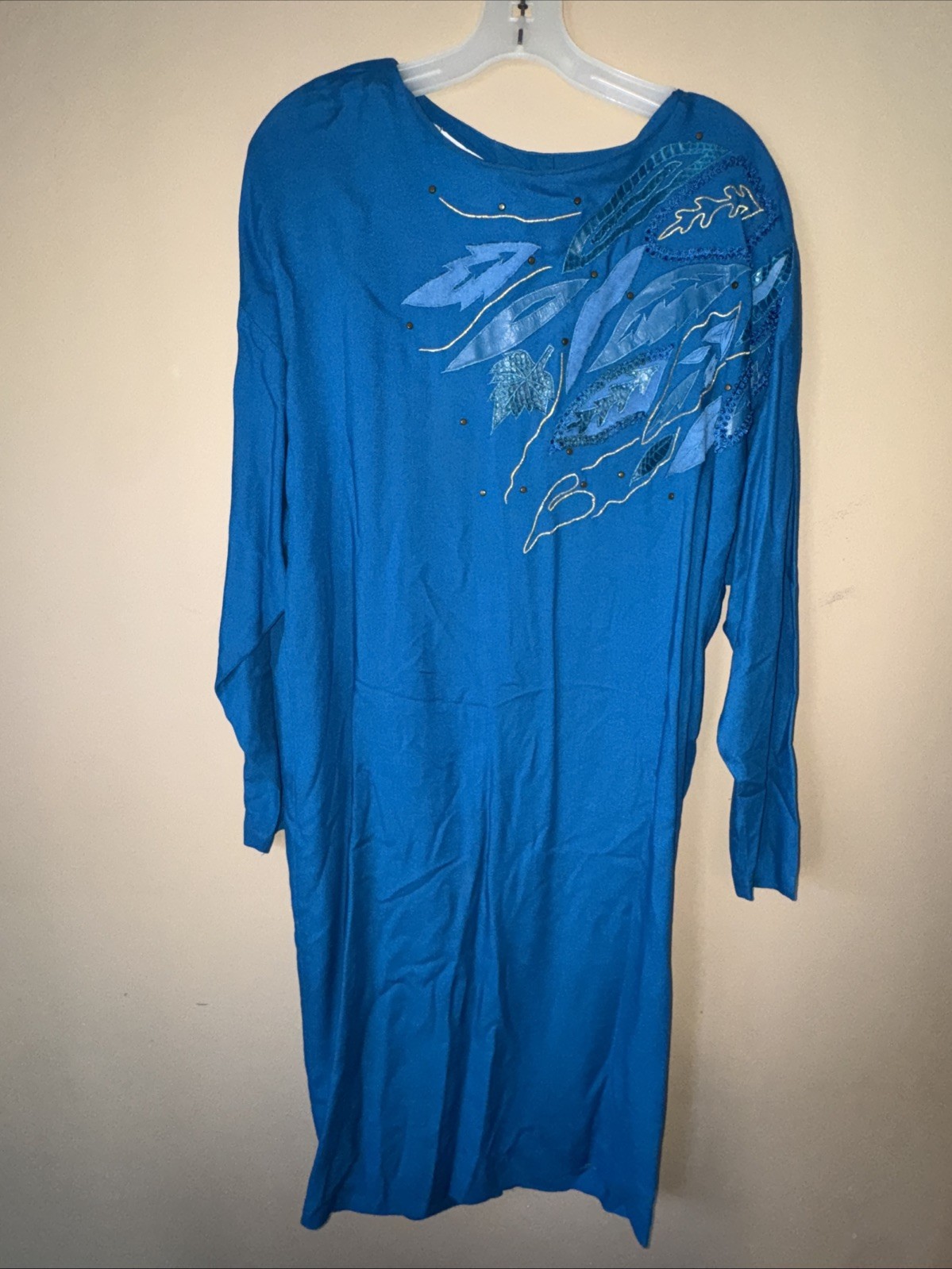 Pia Rucci Vintage 80s Teal Blue Embellished Dress Size 10 Appliqué Studded