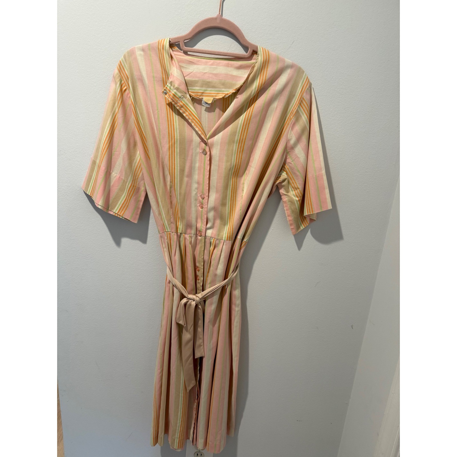 Vintage 70s Striped Midi Belted Day Dress ILGWU Union Label