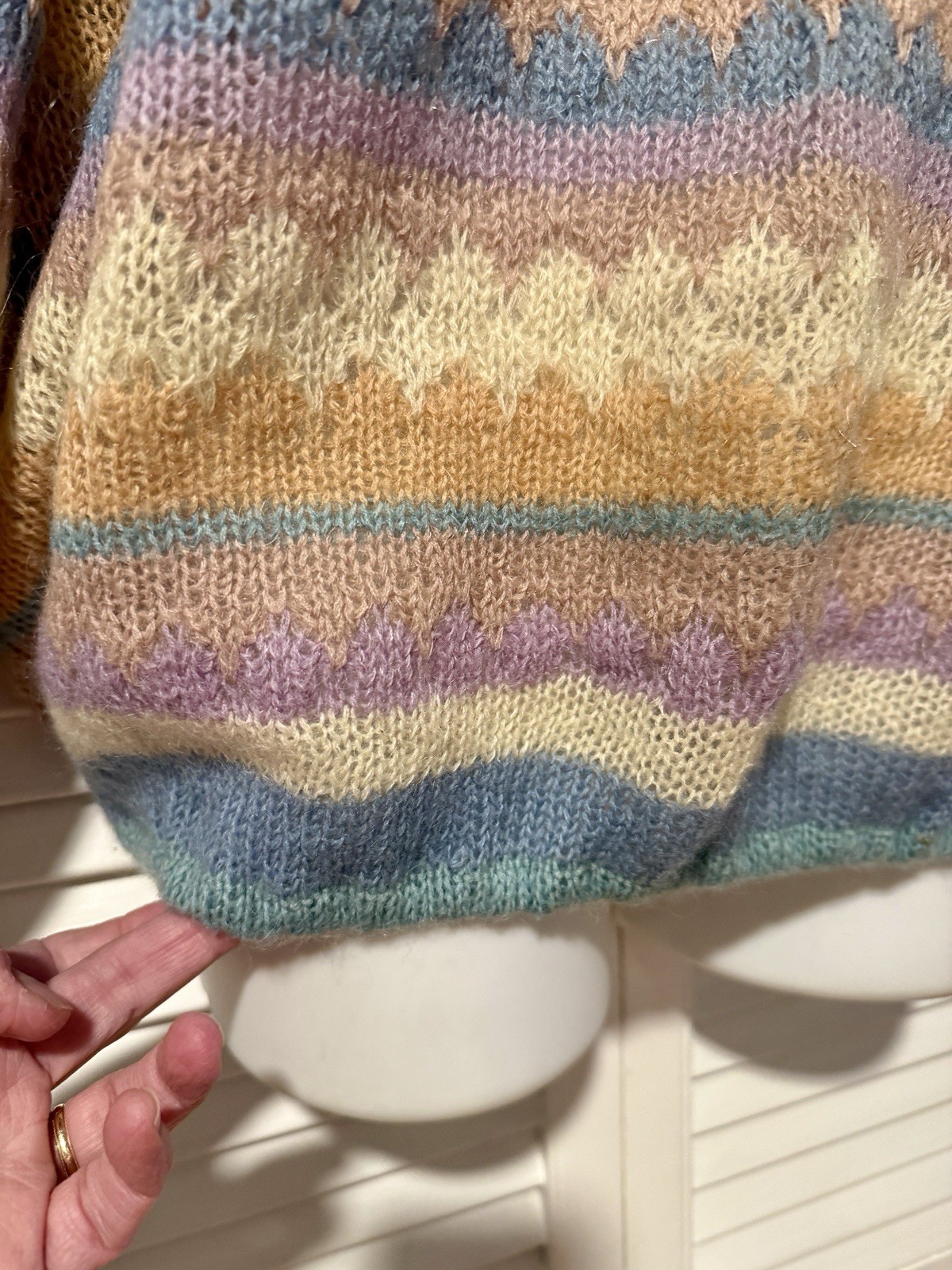 VTG 70S Boho Reneé Tener Neiman Marcus Pastel Mohair Wool Sweater Sz Lg USA