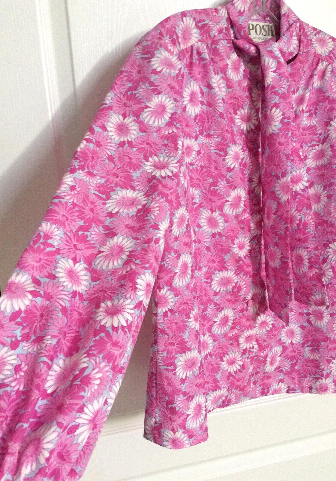 Vintage Posh Jay Anderson Pink Floral Long Sleeve Button Up Secretary Blouse M